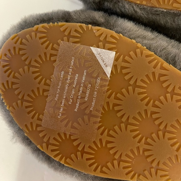 UGG Fluff Yeah Fur Slides Grey Slippers 7 - Picture 9 of 10